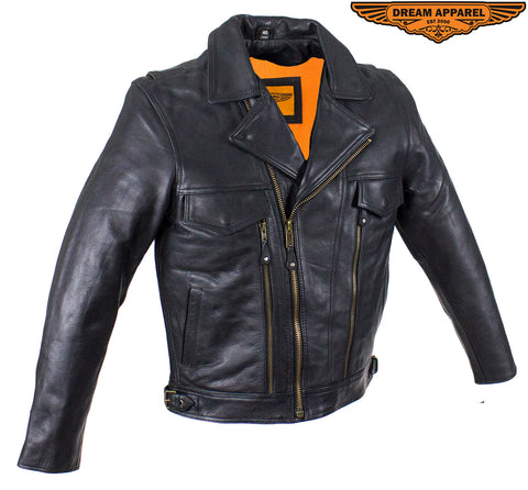 Mens Leather Racing Style Motorcycle Jacket