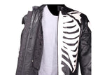 Mens Leather Motorcycle Jacket With Full Skeleton Design On Front, Back, Shoulders, Sleeves