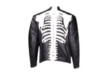Mens Leather Motorcycle Jacket With Full Skeleton Design On Front, Back, Shoulders, Sleeves