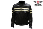 Mens Leather Jacket With Silver Stripes