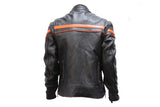 Mens Leather Jacket With Orange Stripes