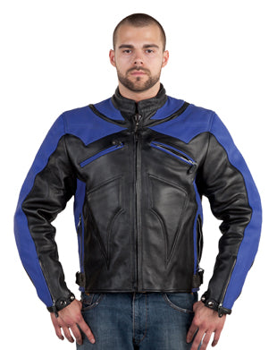 Mens Blue & Black Leather Jacket
