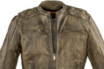 Mens Distressed Brown Leather Motorcycle Jacket With Diamond Pattern
