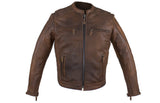 Men's Brown Naked Cowhide Leather Diamond Jacket