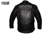 Men's Leather Concealed Carry Racing Jacket with Reflective Skulls