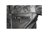 Men's Leather Concealed Carry Racing Jacket with Reflective Skulls