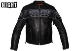 Men's Leather Concealed Carry Racing Jacket with Reflective Skulls