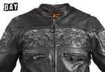 Men's Leather Concealed Carry Racing Jacket with Reflective Skulls