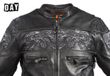 Men's Leather Concealed Carry Racing Jacket with Reflective Skulls