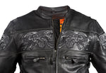 Men's Leather Concealed Carry Racing Jacket with Reflective Skulls