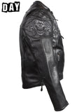 Men's Leather Concealed Carry Racing Jacket with Reflective Skulls