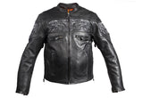 Men's Leather Concealed Carry Racing Jacket with Reflective Skulls