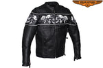 Men's Leather Concealed Carry Racing Jacket with Reflective Skulls