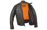 Distressed Brown Racer Jacket with Concealed Carry Pockets