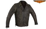 Distressed Brown Racer Jacket with Extra-Large Gun Pockets