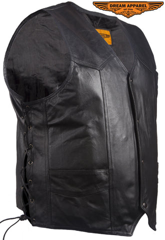 Mens Leather Vest With Gun Pocket & Side Laces