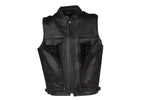 Mens Leather Club Vest With Gun Pocket & Hidden Pockets