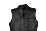 Mens Leather Club Vest With Gun Pocket & Hidden Pockets