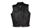 Mens Leather Club Vest With Gun Pocket & Hidden Pockets