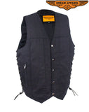 Men’s Black Denim Motorcycle Vest with Gun Pocket