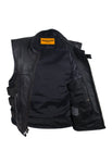 Mens Motorcycle Leather Vest With Neoprene Sides