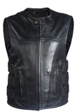 Mens Motorcycle Leather Vest With Neoprene Sides