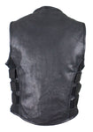 Men's Black Leather Vest with Neoprene Sides