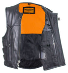 Men's Black Leather Vest with Neoprene Sides