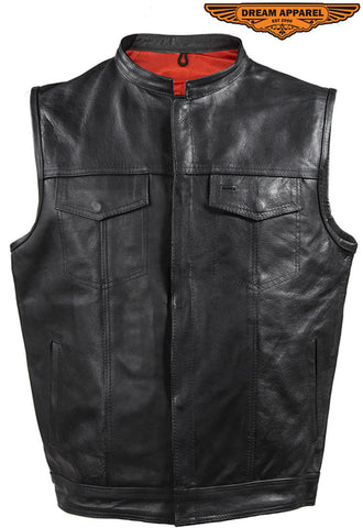 Mens Motorcycle Club  Vest With Red Liner