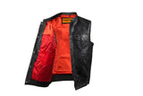 Mens Motorcycle Leather Club Vest With Red Liner