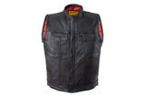 Mens Motorcycle Leather Club Vest With Red Liner