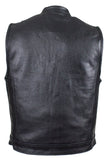 Mens Leather Motorcycle Club  Vest With Pockets