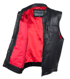 Mens Leather Motorcycle Club  Vest With Pockets