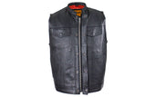 Men's Leather Motorcycle Vest with Red Liner