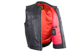Men's Leather Motorcycle Vest with Red Liner