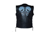 Mens Leather Vest With Reflective Skulls