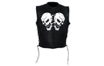 Mens Leather Vest With Skulls On Front & Back