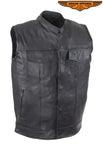 Mens Leather Vest With Hidden Snaps