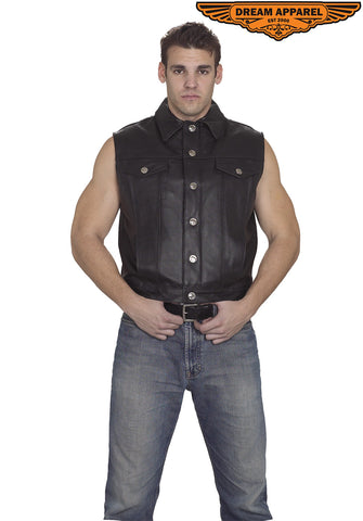 Mens Leather Motorcycle Vest With Buffalo Nickel Snaps