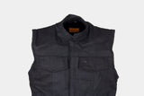 Mens Black Denim Motorcycle Club Vest With Black Liner