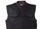 Mens Black Denim Motorcycle Vest With Zipper & Button Snap Front Closure