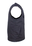 Mens Black Denim Motorcycle Vest With Zipper & Button Snap Front Closure