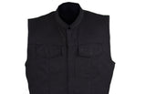 Mens Black Denim Motorcycle Vest With Zipper & Button Snap Front Closure