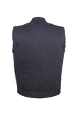 Mens Black Denim Motorcycle Vest With Zipper & Button Snap Front Closure