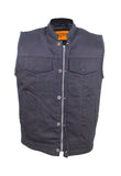 Mens Black Denim Motorcycle Vest With Zipper & Button Snap Front Closure