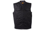 Mens Black Denim Motorcycle Vest With Zipper & Button Snap Front Closure