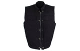 Mens Black Denim Motorcycle Vest With Zipper & Button Snap Front Closure