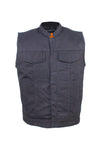 Mens Black Denim Motorcycle Vest With Zipper & Button Snap Front Closure