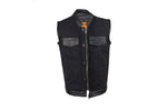 Mens Black Motorcycle Canvas Club Vest With Zipper