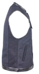 Mens Black Motorcycle Canvas Club Vest With Zipper